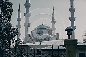 View of the mosque in witer . Close up