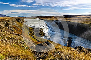 View of the most amazing Gullfoss, Iceland`s most famous waterfall.