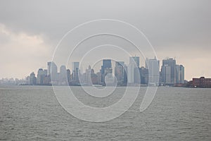 View of the most emblematic buildings and skyscrapers of Manhattan (New York). Staten Island Ferry photo