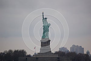 View of the most emblematic buildings and skyscrapers of Manhattan (New York). Statue of Liberty photo