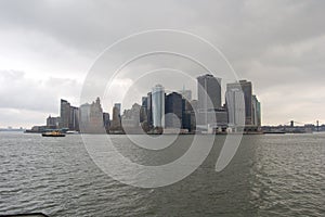 View of the most emblematic buildings and skyscrapers of Manhattan (New York). Staten Island ferry photo