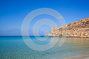 View of the most famous sea place of Lampedusa called Spiaggia dei conigli