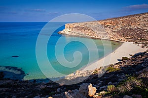 View of the most famous sea place of Lampedusa called Spiaggia dei conigli