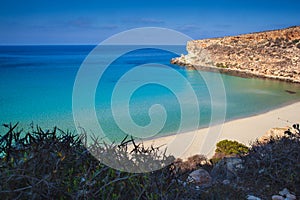 View of the most famous sea place of Lampedusa called Spiaggia dei conigli photo