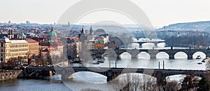 View of the most important bridges in Prague: Charles bridge, Pa