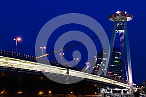 View of Most SNP bridge in Bratislava in night