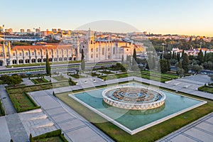 View of mosteiro dos Jeronimos through praca do imperio in Belem photo