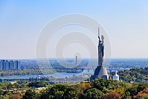View of Motherland Monument and the Dnieper river in Kiev, Ukraine