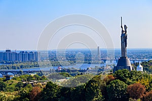 View of Motherland Monument and the Dnieper river in Kiev, Ukraine