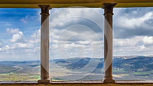 View from Motovun historic town on the mountainous landscape.