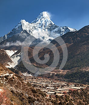 View of mount Ama Dablam and Pangboche village photo