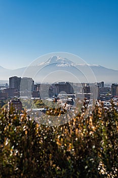 View of Mount Ararat and the city of Yerevan. Sunny day