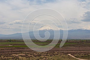 View of Mount Ararat from the famous ancient monastery of Khor Virap. Armenia