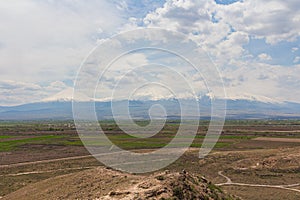 View of Mount Ararat from the famous ancient monastery of Khor Virap. Armenia