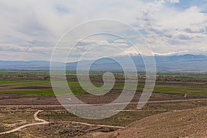 View of Mount Ararat from the famous ancient monastery of Khor Virap. Armenia