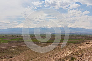 View of Mount Ararat from the famous ancient monastery of Khor Virap. Armenia