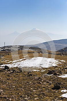 View of Mount Ararat from the slope of Mount Aragats