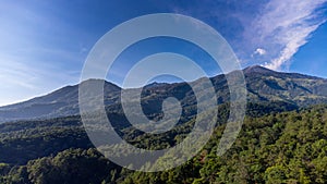 View of Mount Arjuna and Arjuno side by side, this view can be seen from the Trawas area, East Java, Indonesia