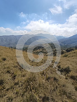 View of Mount Bromo. View from Dragon Trill Hill. photo