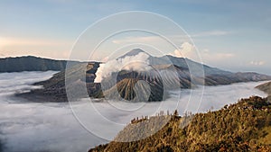 View of Mount Bromo in The Morning of Sunrise in Pasuruan of East Java Province Indonesia