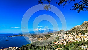 View of Mount Etna and Coastline from Taormina photo