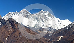 View of Mount Everest, Nuptse rock face, Mount Lhotse