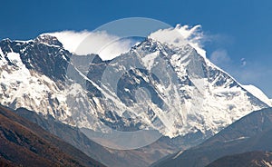 View of Mount Everest, Nuptse rock face, Mount Lhotse