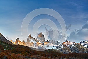 View of Mount Fitzroy during sunrise. Argentine Patagonia in Autumn