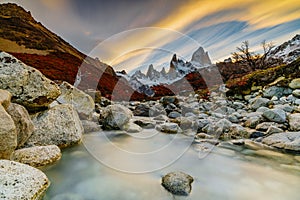 View of Mount Fitzroy during sunset. Argentine Patagonia in Autumn