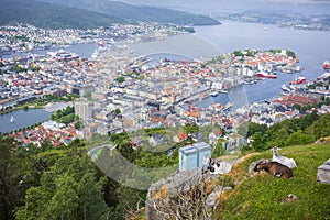The view from Mount Floyen overlooing the city of Bergen, Norway, taken in the summer