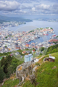 The view from Mount Floyen overlooing the city of Bergen, Norway, taken in the summer