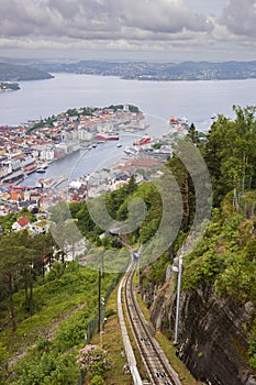 The view from Mount Floyen overlooing the city of Bergen, Norway, taken in the summer