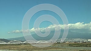 View of mount Fuji from the bullet train from Kyoto to Tokyo.