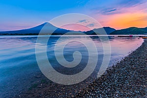 View of Mount Fuji by Lake kawaguchiko during sunset