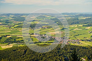 View from mount Hohenbogen to Neukirchen Heiligblut, a small town in the Bavarian Forest