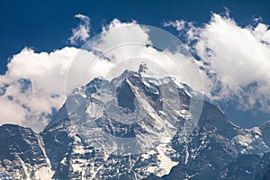 View of mount Kangtega in the middle of clouds