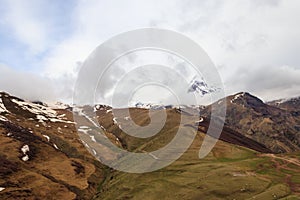 View on mount Kazbek in Caucasus mountains, Georgia