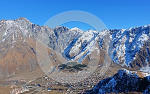 View from Mount Kazbek in Winter. Georgia