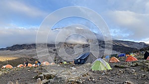 View of Mount Kilimanjaro. Camping. The amazing nature of Tanzania. Beautiful mountain landscape