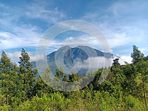 View of Mount Lawu in a sunny morning