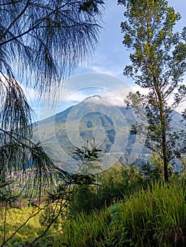 View of Mount Lawu in a sunny morning