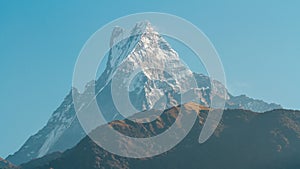 View of Mount Machapuchare from Nepali meaning Fishtail Mountain, Himalaya, Nepal.