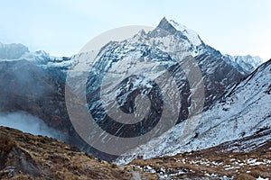 View of Mount Machhapuchhre, Annapurna Conservation Area, Himalaya, Nepal.