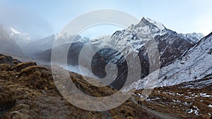 View of Mount Machhapuchhre, Annapurna Conservation Area, Himalaya, Nepal.