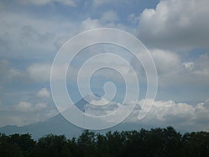 View of Mount Merapi from afar