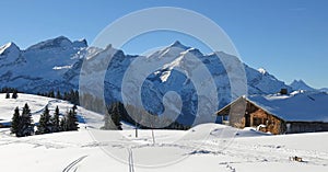 View of Mount Oldehore and Glacier 3000 in winter