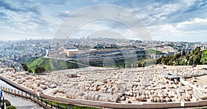 View from the Mount of Olives to Dome of the Rock and the old city of Jerusalem, Israel