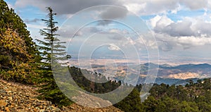 View from Mount Olympus, highest peak of the island of Cyprus. Troodos mountains