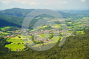 View from mount Osser to Lam, a small town in the Bavarian Forest