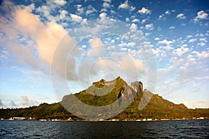 View of Mount Otemnaufrom the sea at sunset, Bora Bora, French Polynesia